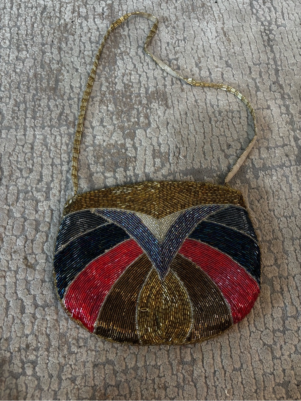 Vintage Beaded Evening Crossbody Bag in Gold, Red, Black
